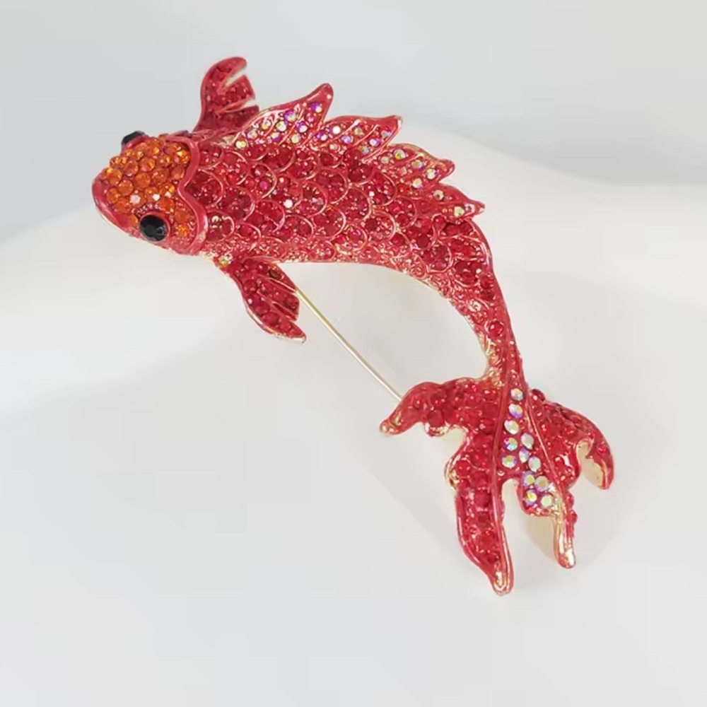 Sirena Red Crystal Carp Fish Brooch